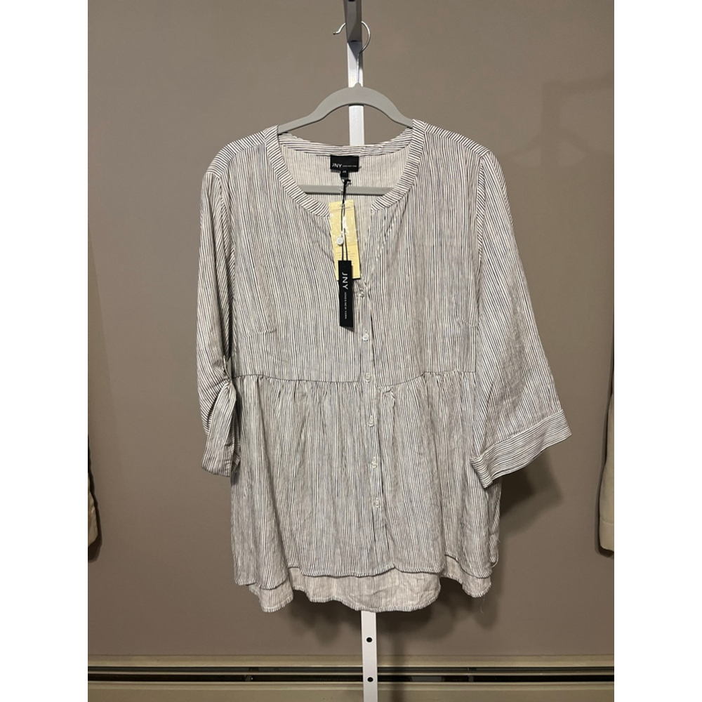 Women's JNY Jones New York White Black Striped Tunic 2X